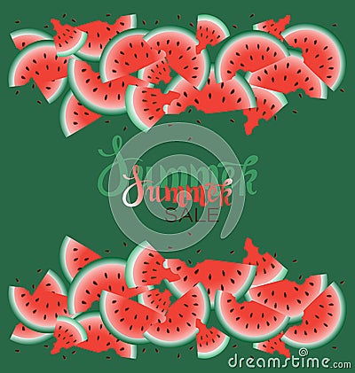 Summer Sale. Background with ripe juicy watermelons. Vector Illustration